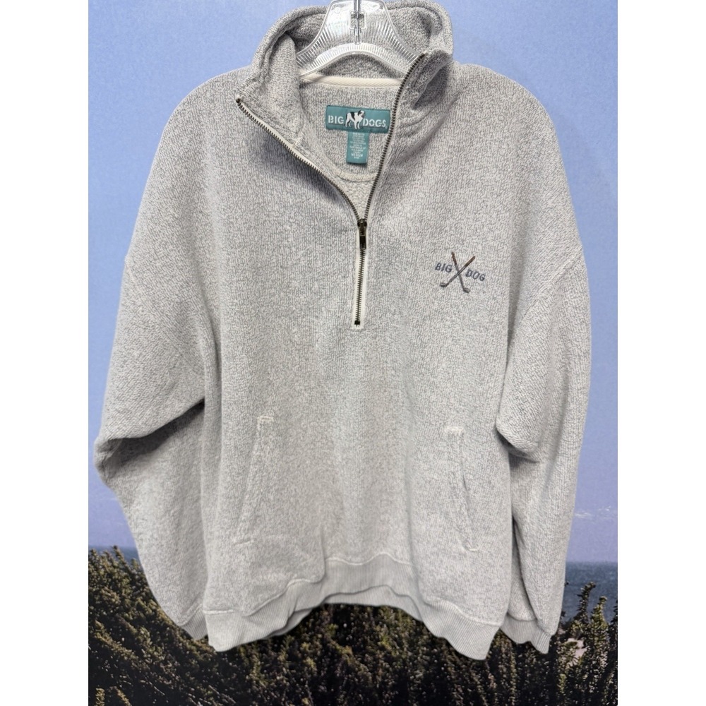 Vintage Big Dogs Gray Fleece Sweatshirt Quarter Zip Mens M‎ Embroidered Logo